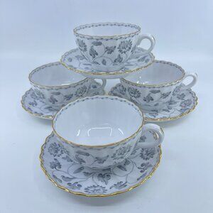 spode colonel gray bone china cups and saucers set of 4 floral garland gold trim